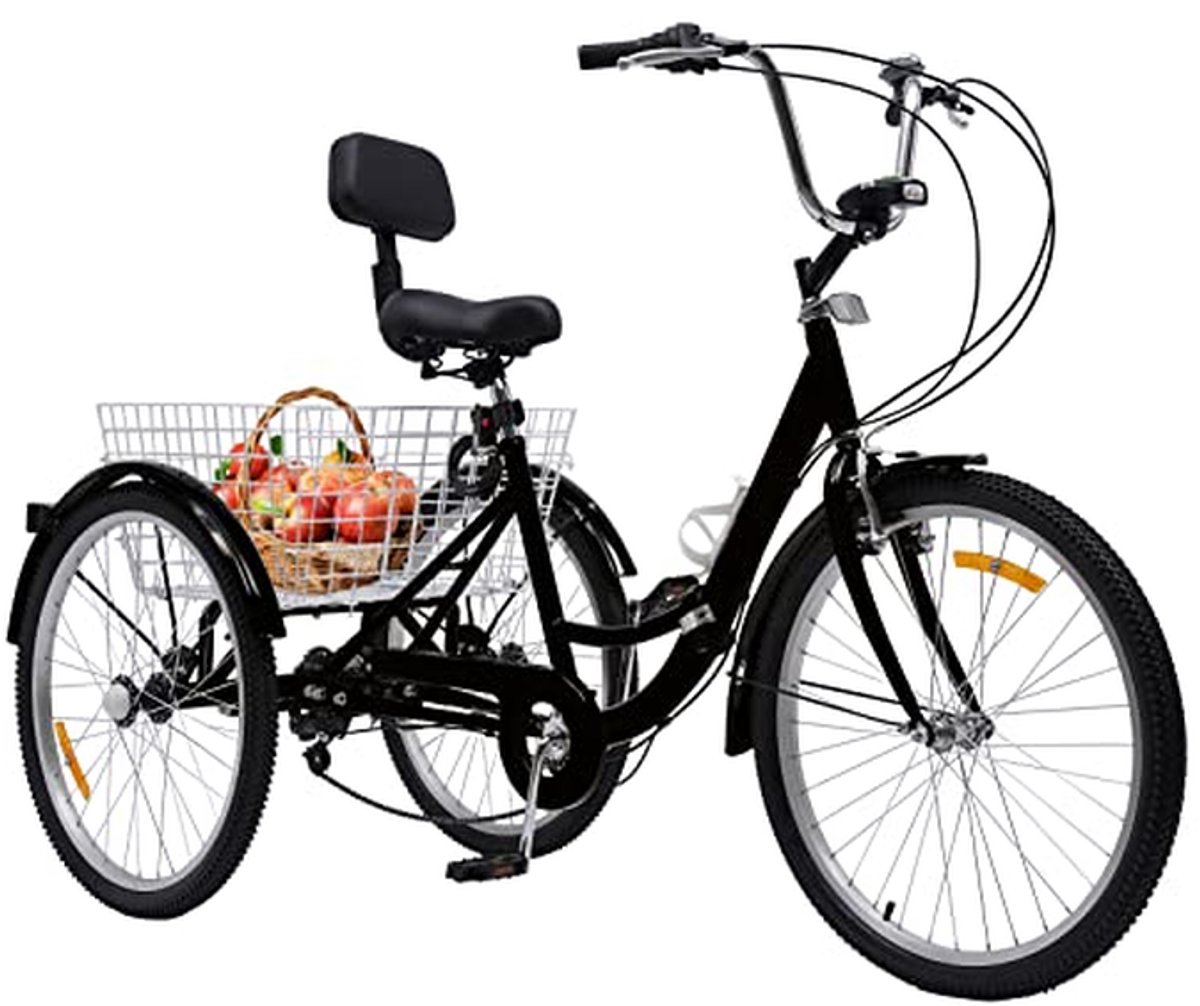 Driewieler voor volwassenen - Driewiel fiets - Boodschappen doen - Met rugleuning - 24 inch - Zwart Driewieler kopen online