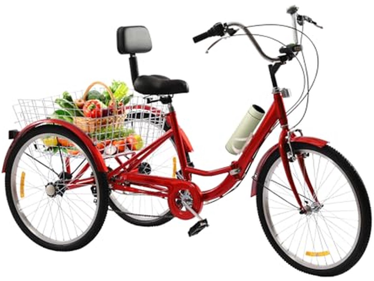 Driewieler voor volwassenen - Driewiel fiets - Boodschappen vervoeren - Met rugleuning - 24 inch - Rood Driewieler kopen online