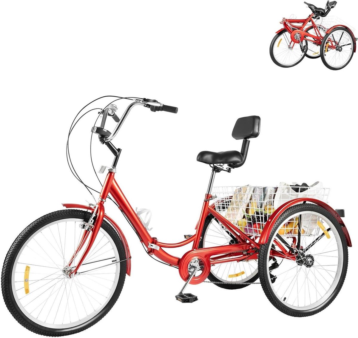 Driewieler voor volwassenen - Driewiel fiets - Comfortabel transport - Inclusief boodschappenmand - 24 inch wielmaat - Rood Driewieler kopen online