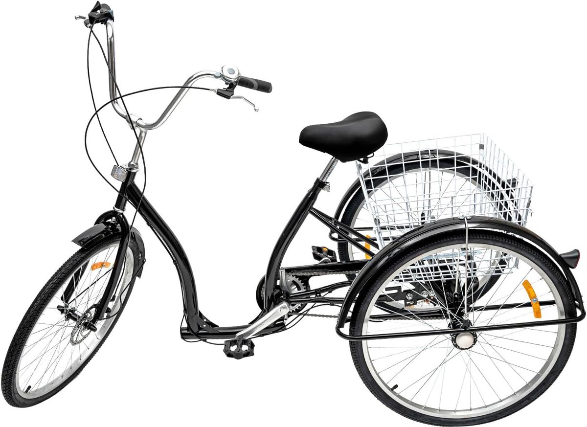 Driewieler voor volwassenen - Driewiel fiets - Stad strand fietspaden - 6 versnellingen mand - 26 inch - Zwart Driewieler kopen online