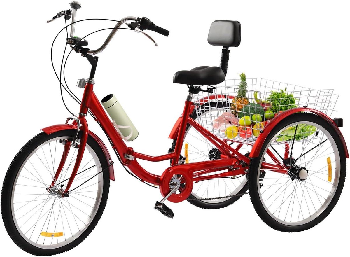 driewieler voor volwassenen driewiel fiets tricycle stedelijk transport inklapbaar frame 24 inch rood
