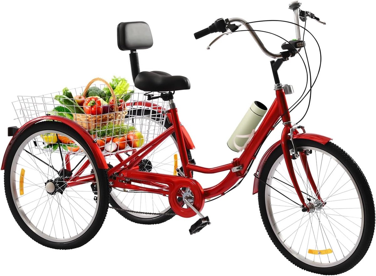 Driewieler voor volwassenen - Driewiel fiets vouwbaar - Comfortabel boodschappen doen - Inclusief mand en bekerhouder - 24 inch wielen Driewieler kopen online