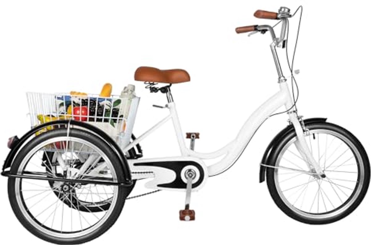 driewieler voor volwassenen driewiel fiets vrije tijd grote mand 20 inch wit