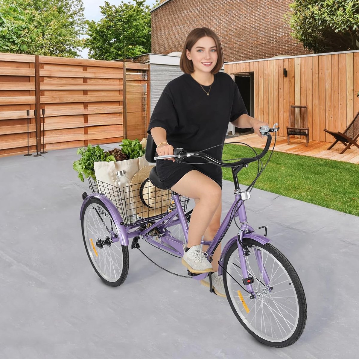 Driewieler voor volwassenen - Driewiel fiets - Winkelen en uitstapjes - 7 versnellingen - 24 inch wielen - Paars Driewieler kopen online
