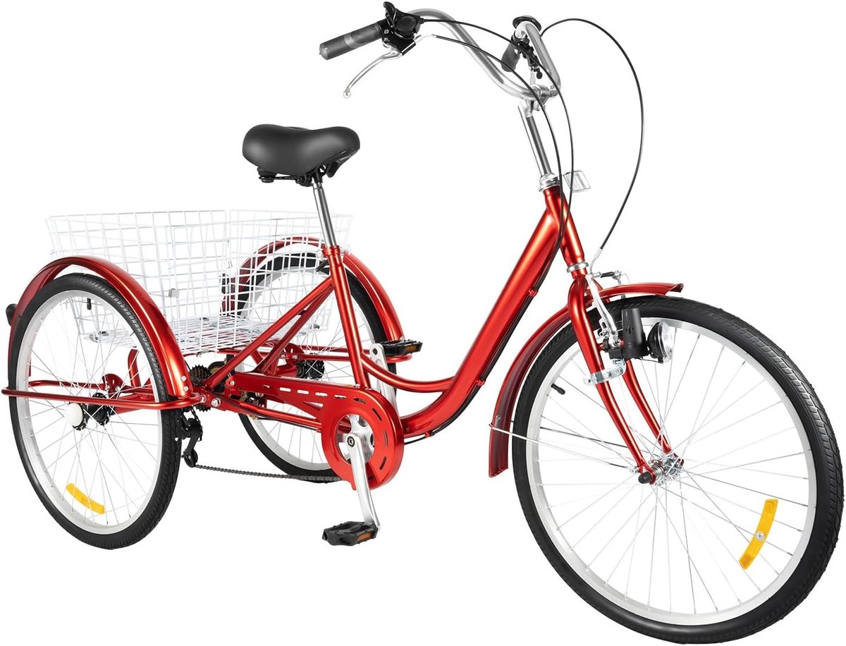 Driewieler voor volwassenen - Driewiel met mand - Comfortabel transport - 6 versnellingen - 24 inch wielen - Rood Driewieler kopen online