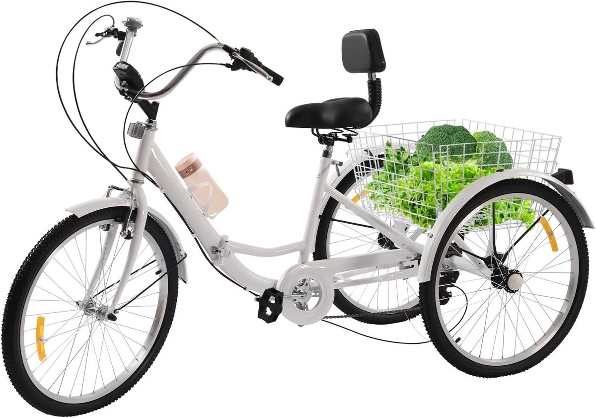 driewieler voor volwassenen driewiel tricycle stadse ritten inklapbaar ontwerp 24 inch wit