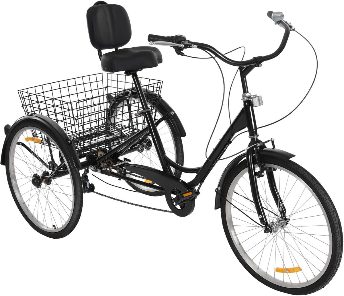 Driewieler voor volwassenen - Driewieler fiets - Boodschappen doen - Met mand - 24 inch - Zwart Driewieler kopen online
