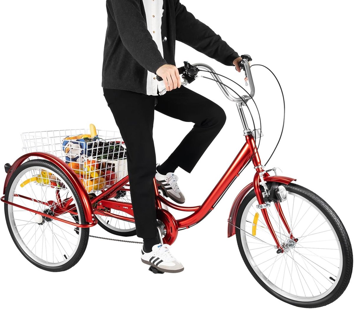 driewieler voor volwassenen driewieler fiets comfortabel transport 6 versnellingen 24 inch rood