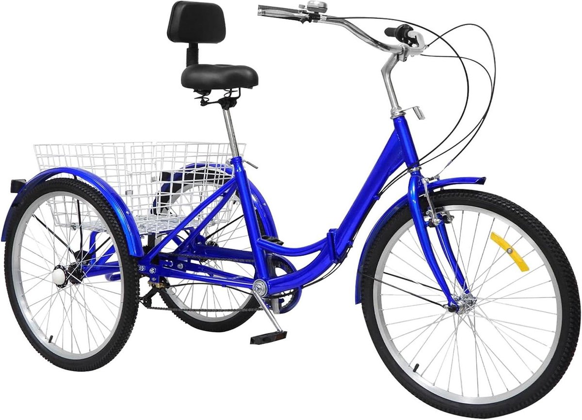 Driewieler voor volwassenen - Driewieler fiets Opvouwbare driewieler - Boodschappen doen - Opvouwbaar ontwerp - 24 inch - Blauw Driewieler kopen online
