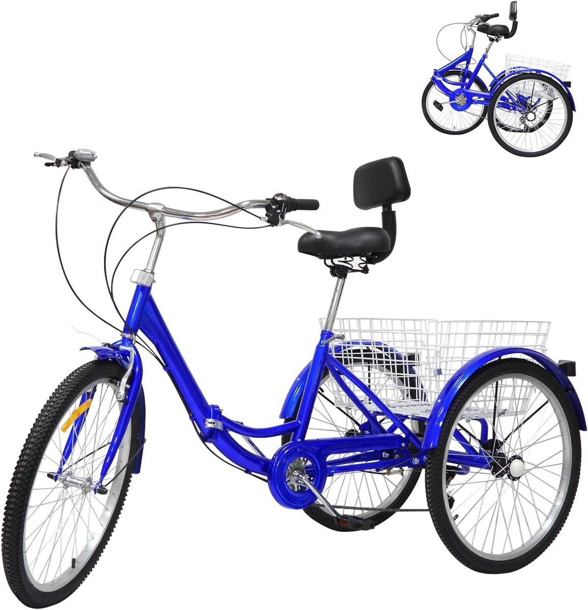 Driewieler voor volwassenen - Driewieler met mand - Ontspannen cruisen - 7 versnellingen instelbaar - 24 inch wielen - Blauw Driewieler kopen online