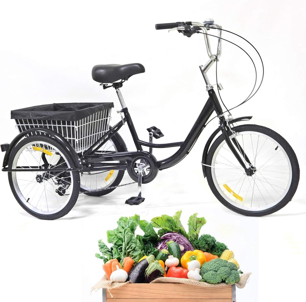 Driewieler voor volwassenen - Driewielerfiets stad - Winkelen boodschappen - Met mand 8 versnellingen - 20 inch - Zwart Driewieler kopen online