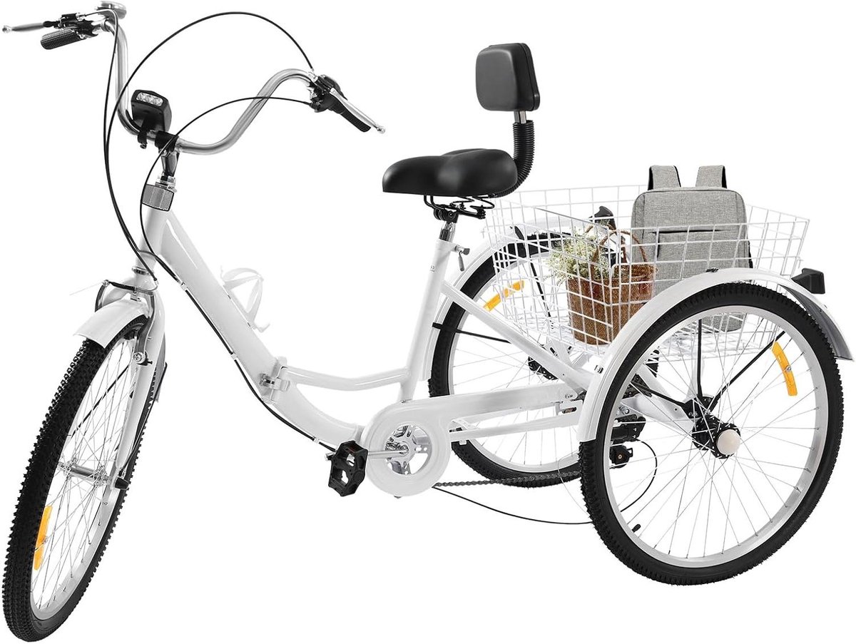 Driewieler voor volwassenen - Fiets met 3 wielen - Comfortabel transport - Opvouwbaar frame - 24 inch - Wit Driewieler kopen online