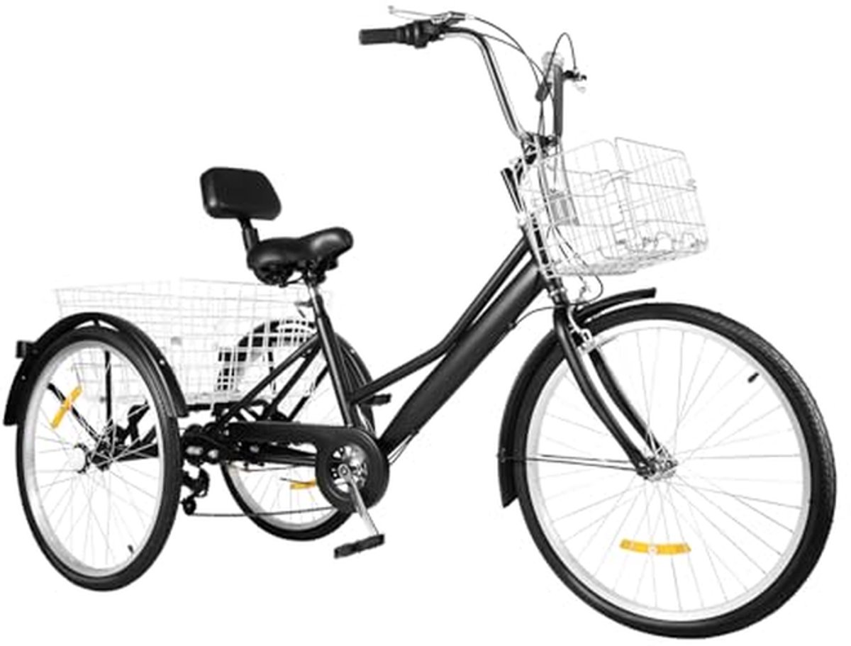 Driewieler voor volwassenen - Fiets met drie wielen - Comfortabel transport - Met ruime manden - 24 inch - Zwart Driewieler kopen online
