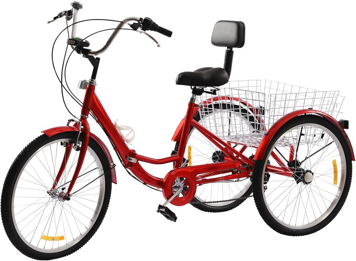 driewieler voor volwassenen inklapbare fiets comfortabel cruisen met ruime mand 24 inch wielen rood