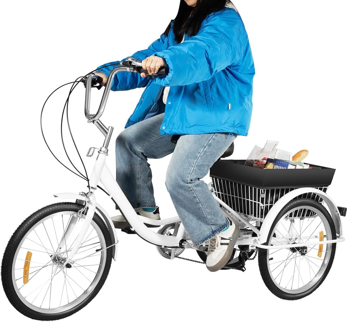 Driewieler voor volwassenen - Lastfiets boodschappen - Comfortabel vervoer - 8 versnellingen mand - 20 inch wielen - Wit zwart Driewieler kopen online