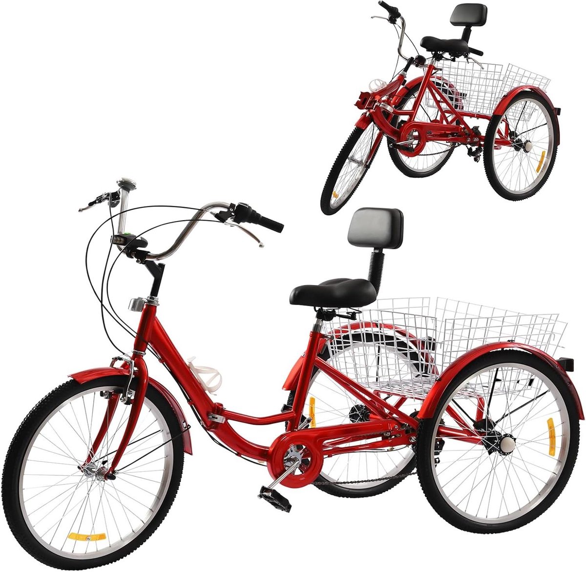 Driewieler voor volwassenen - Opvouwbare fiets - Boodschappen doen - Opvouwbaar ontwerp - 24 inch - Rood Driewieler kopen online