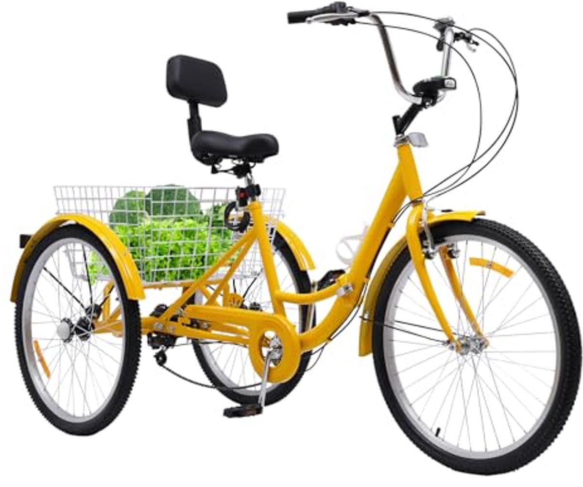 Driewieler voor volwassenen - Opvouwbare fiets - Veilig transport - 7 versnellingen - 24 inch - Geel Driewieler kopen online