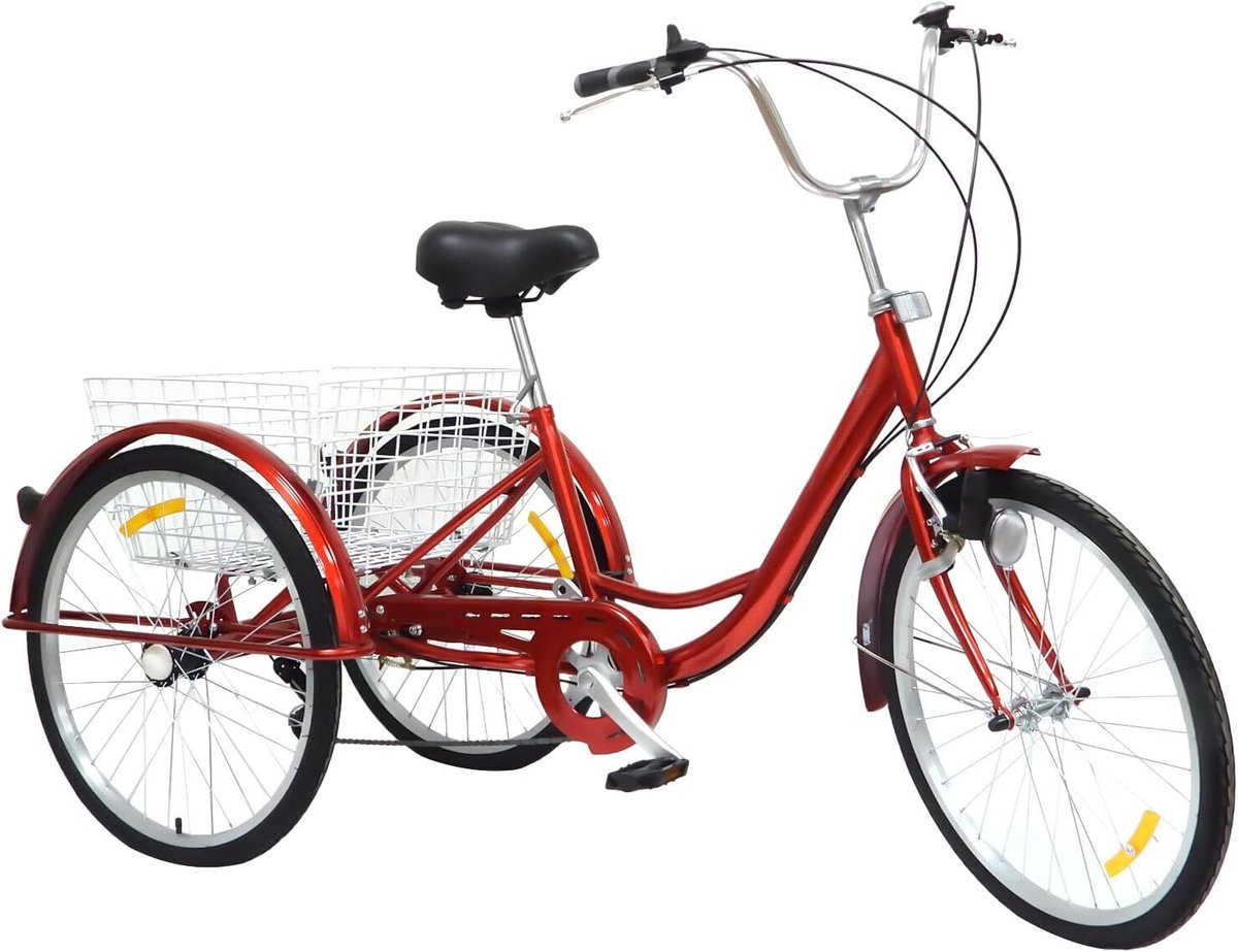 driewieler voor volwassenen senioren fiets boodschappen doen met rugleuning 24 inch wielen rood