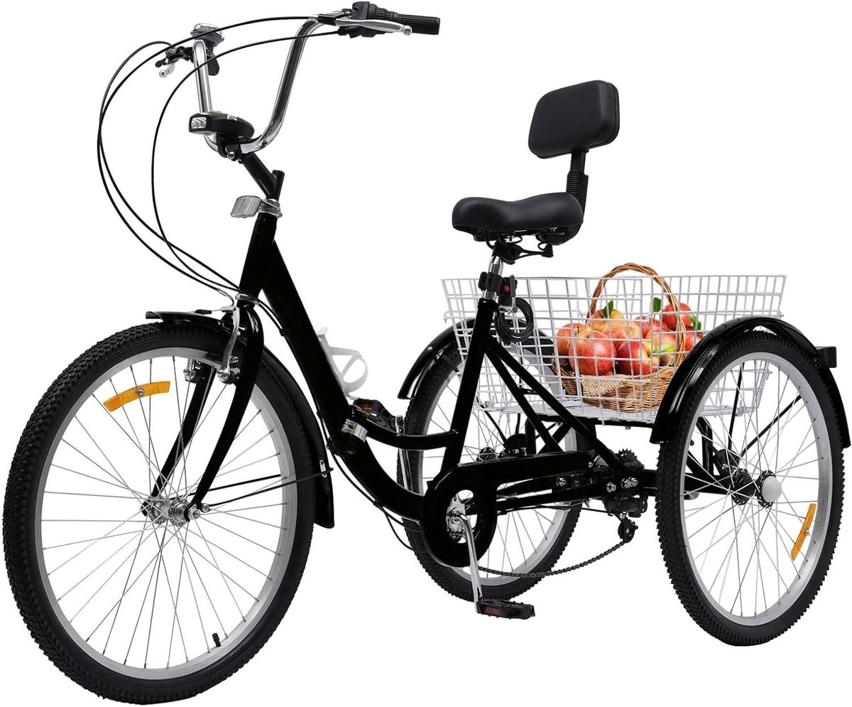 Driewieler voor volwassenen - Senioren fiets opvouwbaar - Comfortabel transport - Opvouwbaar en 7 versnellingen - 24 inch wielen - Zwart Driewieler kopen online