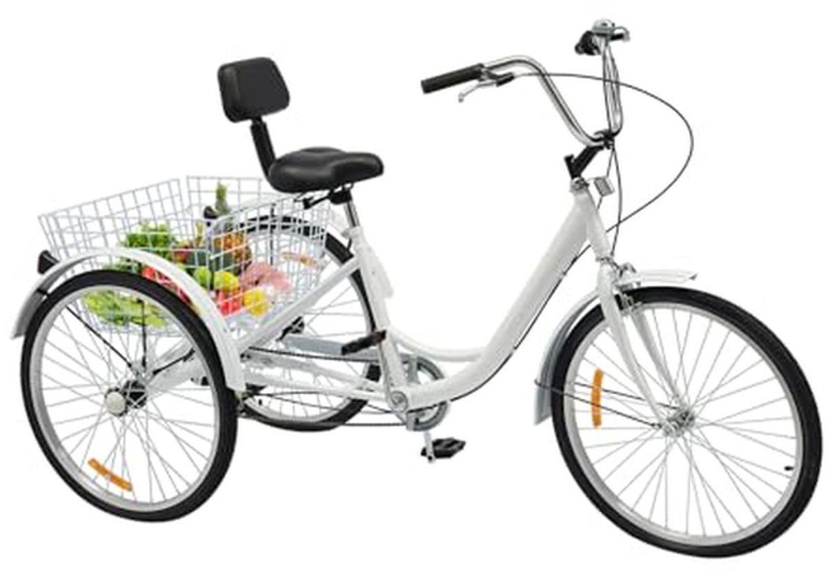 Driewieler voor volwassenen - Stabiele fiets - Comfortabel transport - Zes versnellingen - 24 inch wielen - Wit Driewieler kopen online