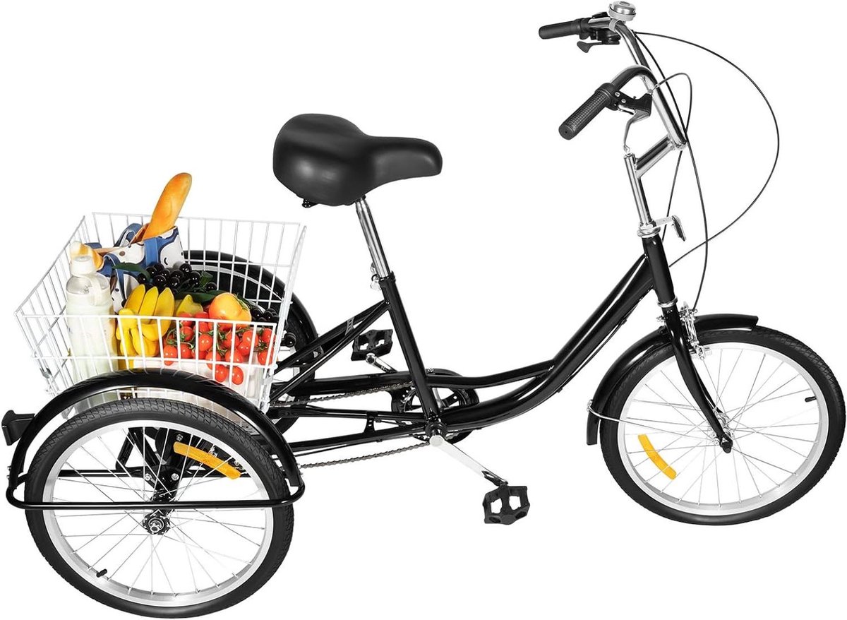 Driewieler voor volwassenen - Stadsfiets senioren - Vrije tijd fietsen - Grote achtermand - 20 inch wielmaat - Zwart Driewieler kopen online