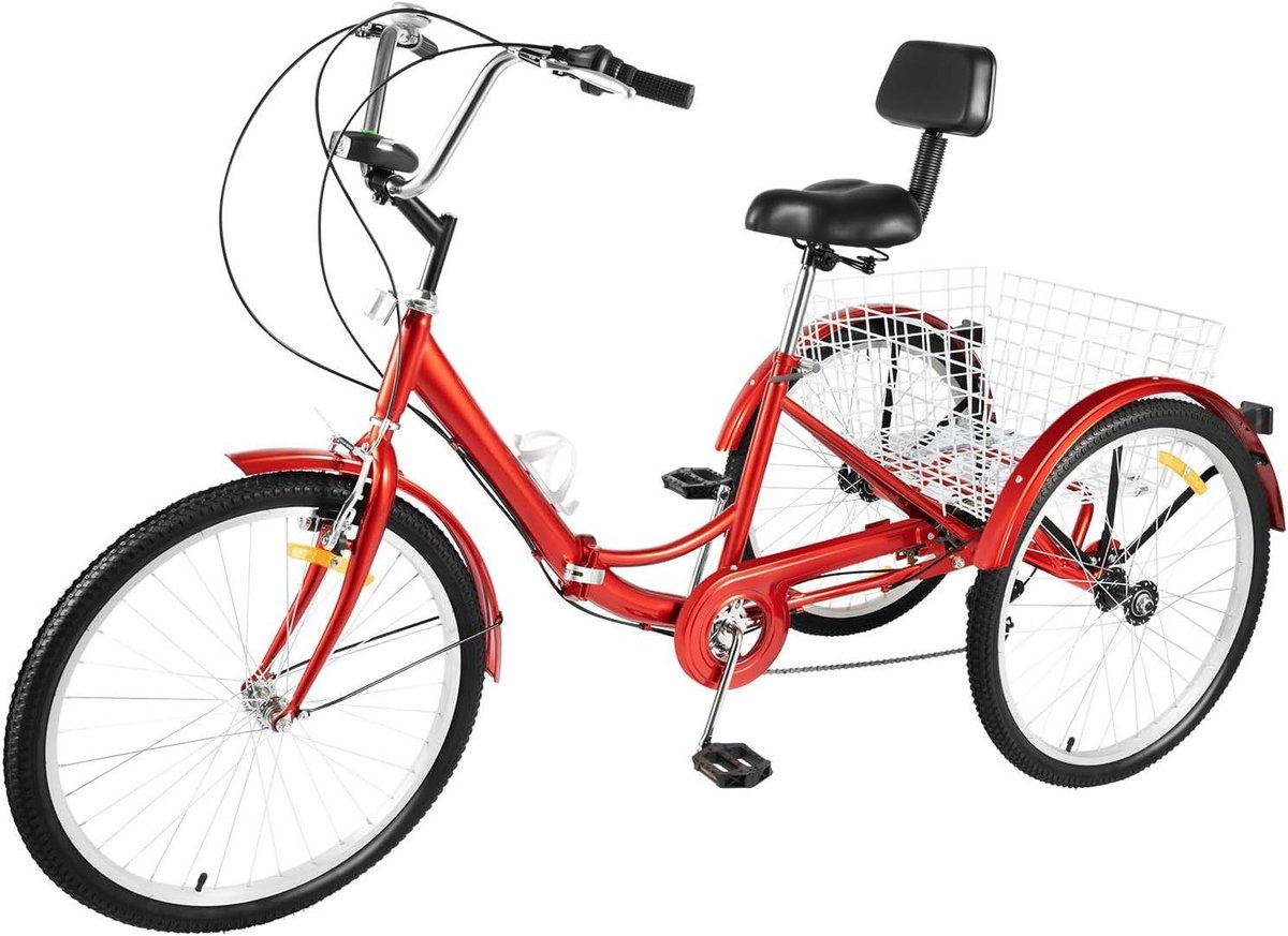 Driewieler voor volwassenen - Stadsfiets vouwfiets - Boodschappen doen - 7 versnellingen - 24 inch - Rood Driewieler kopen online