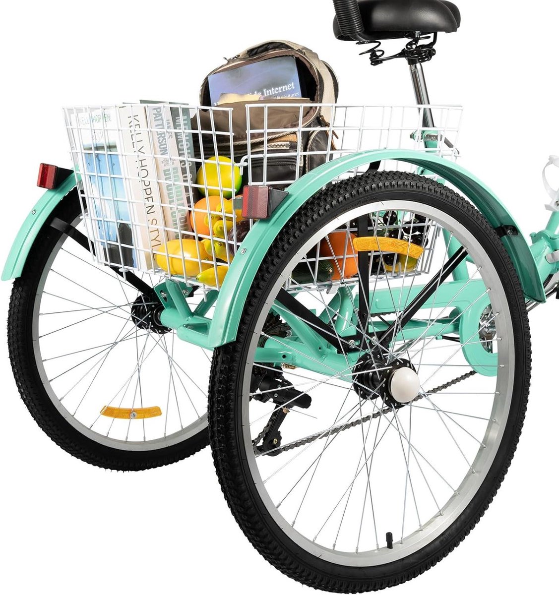 Driewieler voor volwassenen - Trike fiets - Vrije tijd winkelen - Opvouwbaar koolstofstaal frame - 24 inch - Groenachtig blauw Driewieler kopen online