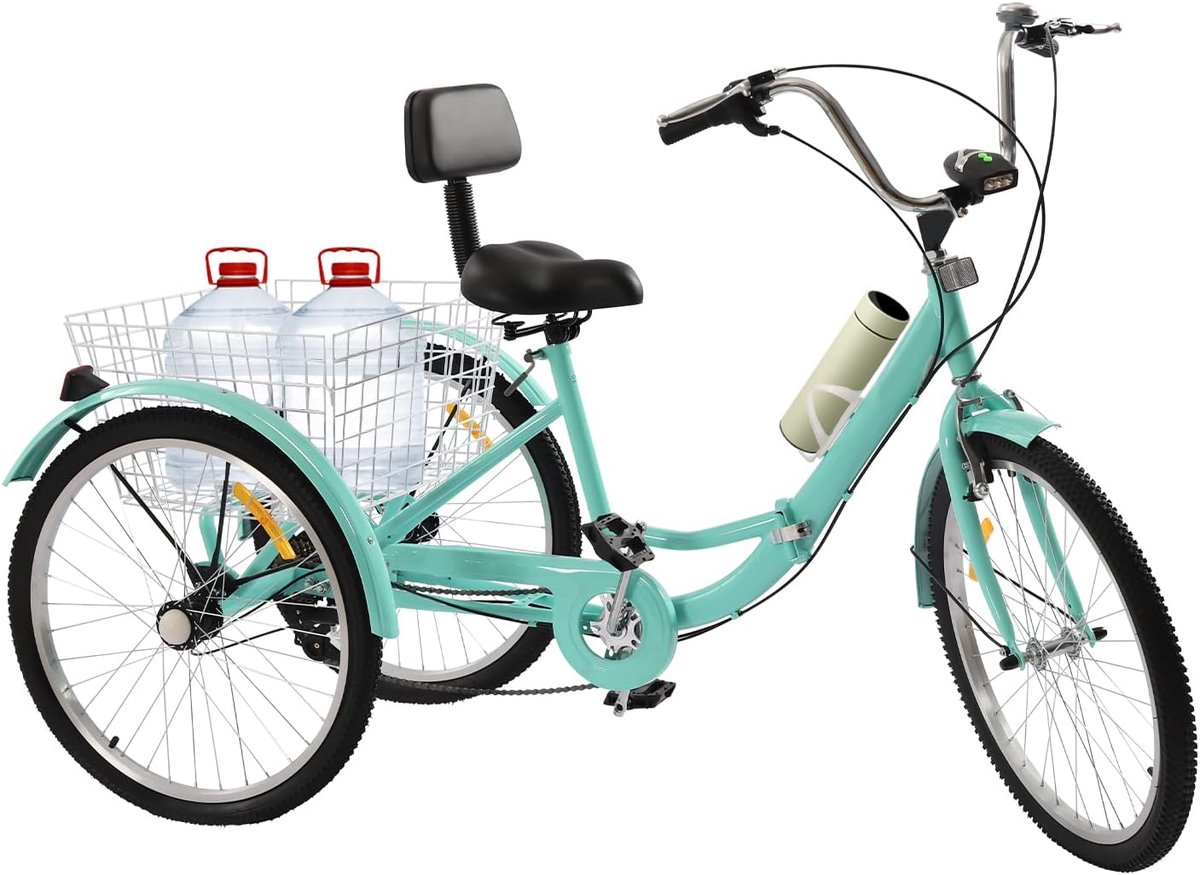 Driewieler voor volwassenen - Vouwfiets driewieler - Boodschappen vervoeren - Sterk koolstofstaal frame - 24 inch wielen - Turquoise Driewieler kopen online