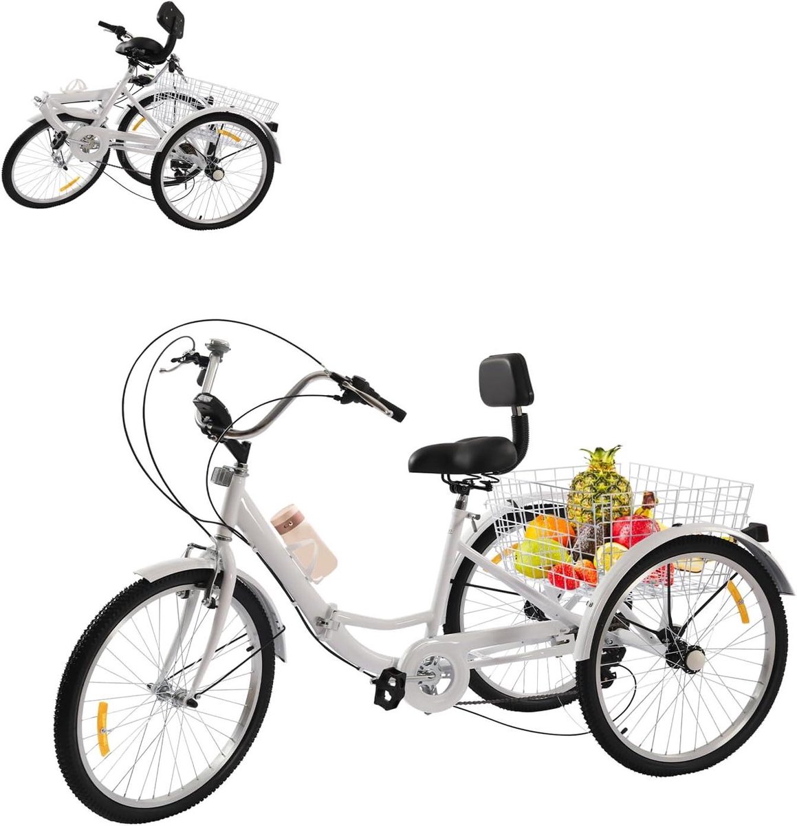 Driewieler voor volwassenen - Vouwfiets met mand - Stabiel transport - 7 versnellingen - 24 inch wielen - Wit Driewieler kopen online