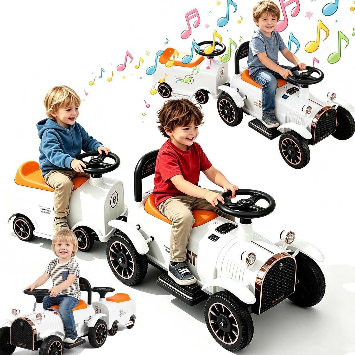 Dubbele Elektrische Kindertrein Wit – 12V Retro Trein voor 2 Kinderen, Met Muziek & Licht, Incl. Oplader – Geschikt voor 3-8 Jaar, Max. 35 kg Speelgoedaccuvoertuig kopen online