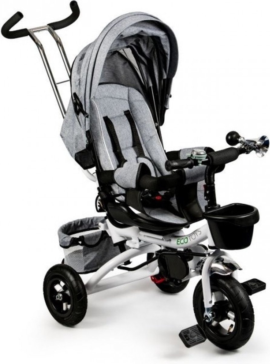 ecotoys duw wagen loopfiets multifunctionele driewieler 360 draaibare zitting grijs