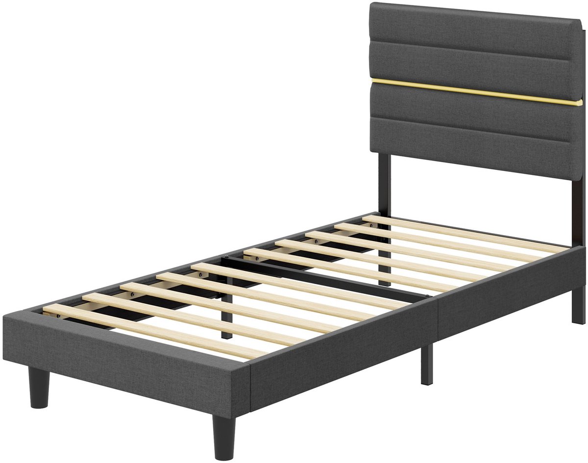 Eenpersoons bedframe - Geschikt voor matrassen van 90 x 200 - Staal en hout - Verstelbaar hoofdeinde - Maximale belasting 250 kg Bed kopen online