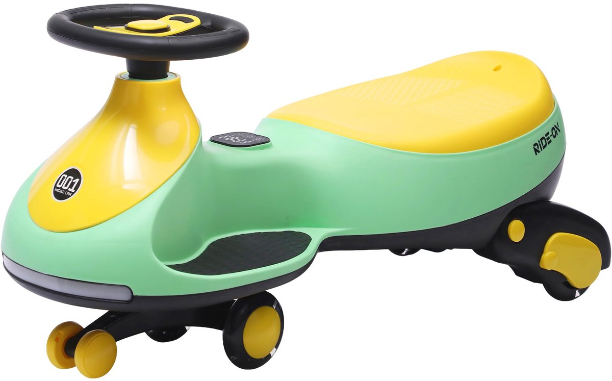 elektrische kinderauto 12v swing car met lichtgevende wielen 360 draaibaar stuur 2 in 1 kinder elektro auto met led en muziek tot 30 kg groen