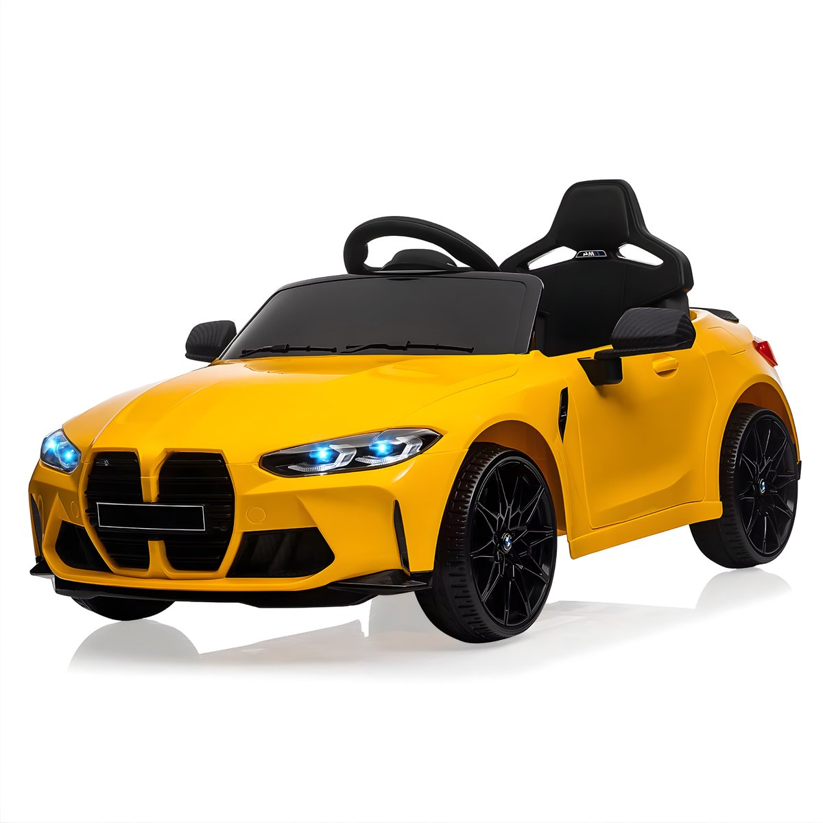 elektrische kinderauto 12v vering led verlichting muziek sportwagenstijl geel