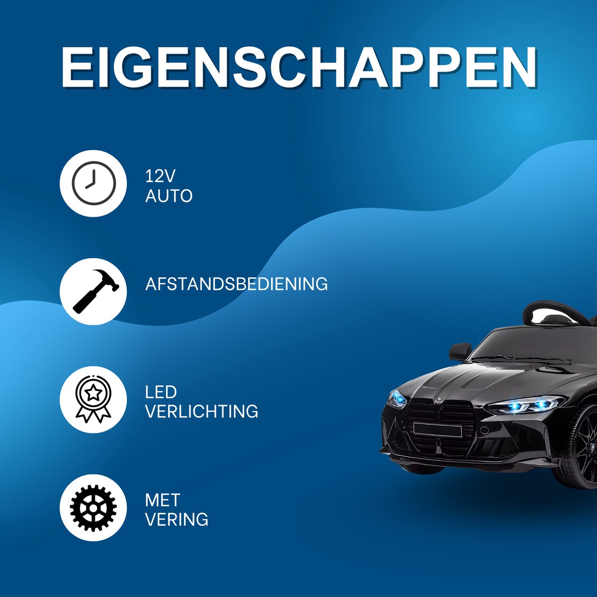 Elektrische Kinderauto - 12V, vering, LED-verlichting, muziek, sportwagenstijl - Zwart Slee kopen online
