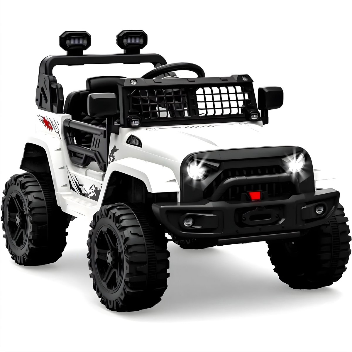 Elektrische kinderauto - Met vering, LED-lampen, Bluetooth en 2 snelheden - Met vering, LED-lampen, Bluetooth en 2 snelheden, 12V accu Wit Slee kopen online