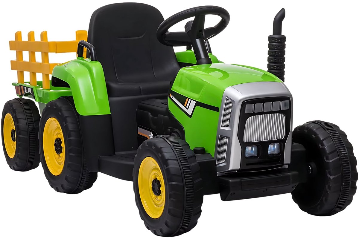 elektrische kindertractor met trailer afstandsbediening 7 led koplampen groen