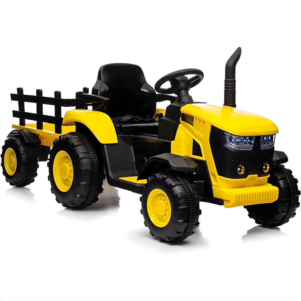 Elektrische kindertractor - Met verwijderbare trailer, muziek/MP3, 3 snelheden - Geel Slee kopen online