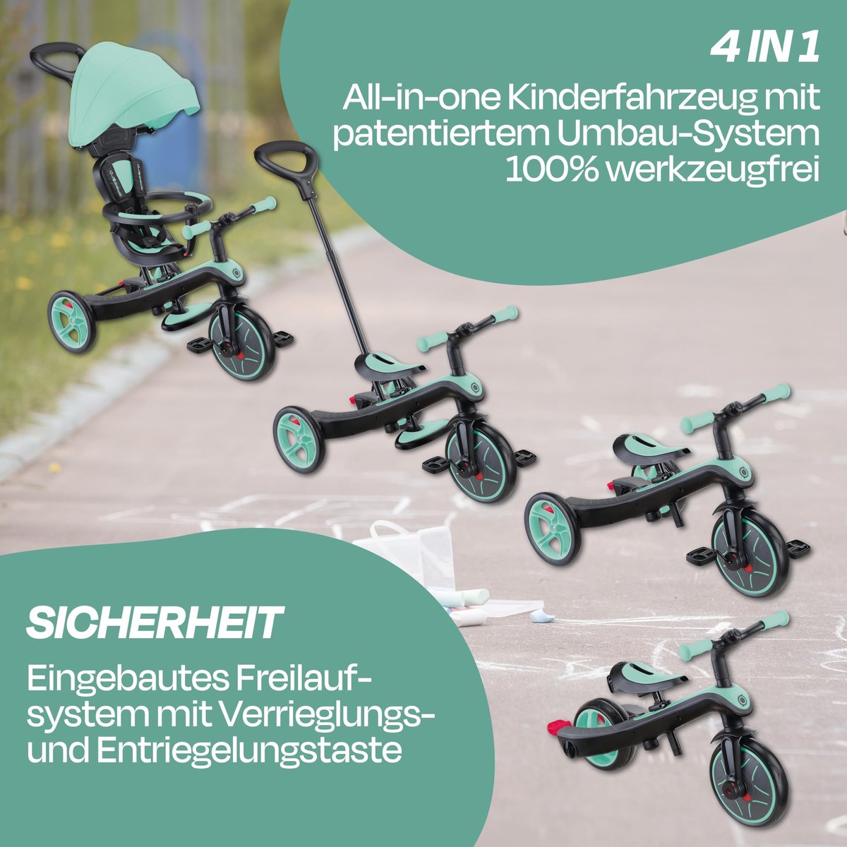 - Explorer 4-in-1 driewieler - schaalbare driewieler en loopfiets voor peuters van 10 maanden tot 5 jaar, mintgroen Driewieler kopen online