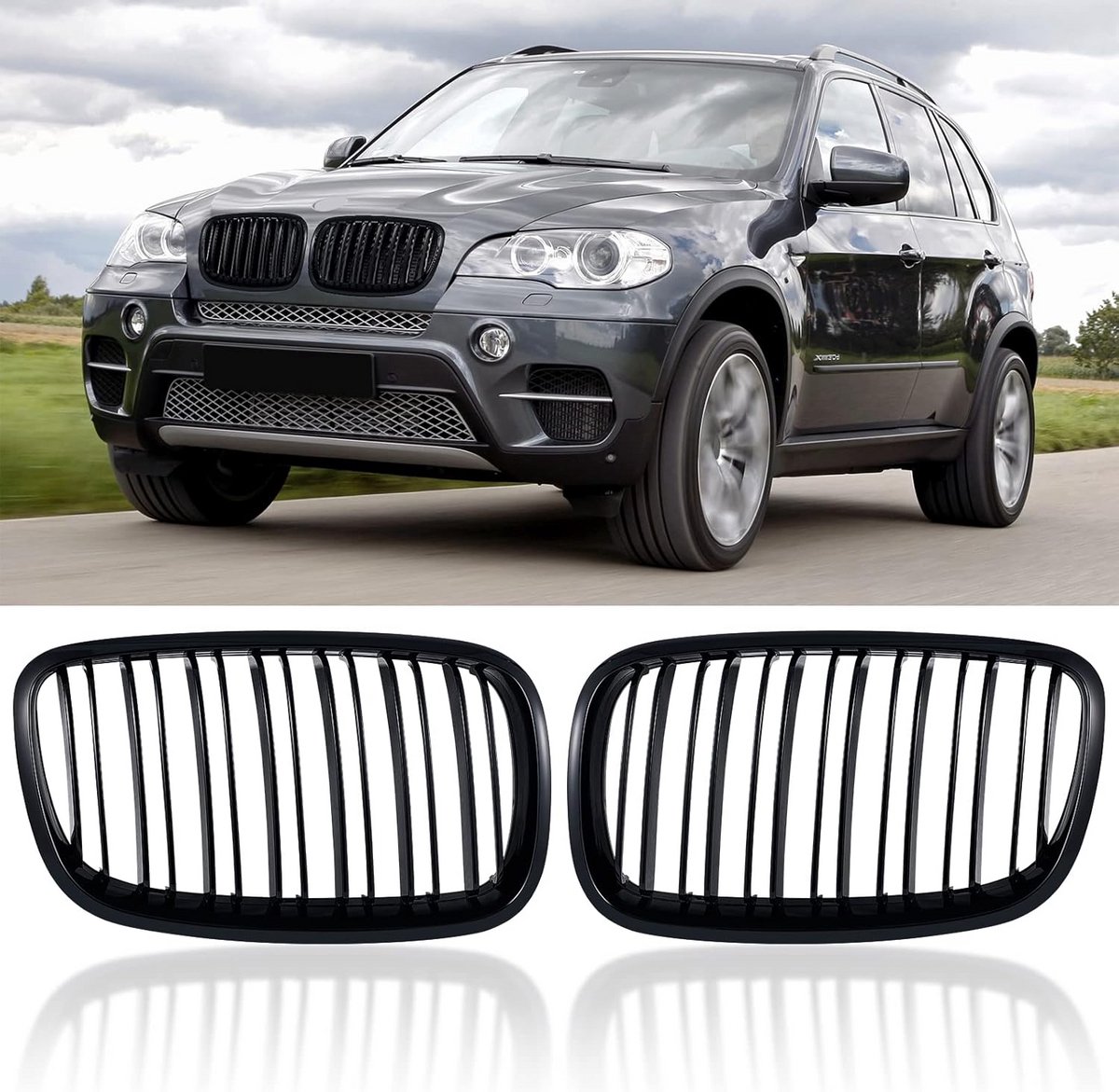 glans zwarte sport grille dubbele brug voor bmw x5 x6 e70 e71 e72