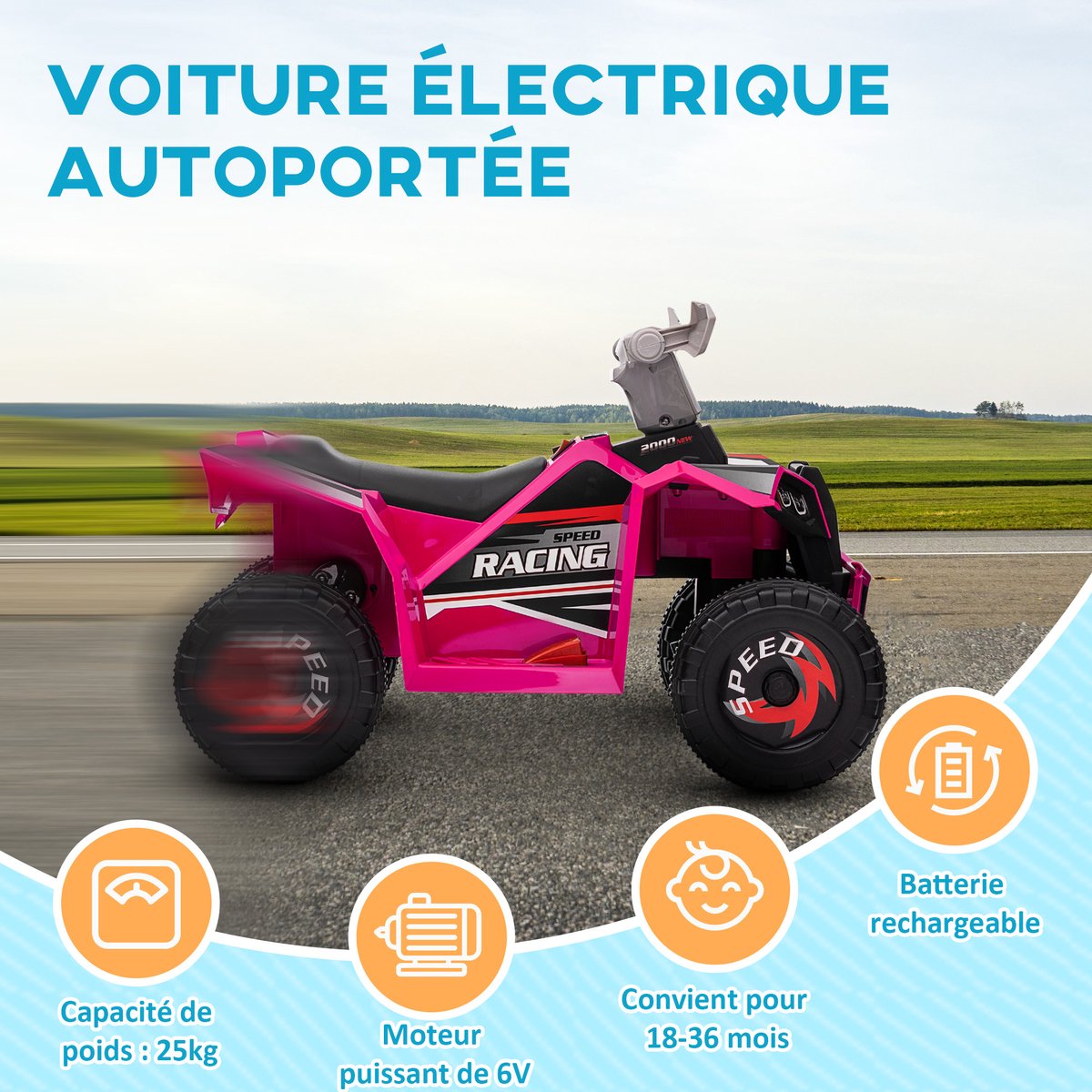 HOMCOM - Elektrische kinderauto - PP - 70x41,5x48,5cm - Roze Speelgoedaccuvoertuig kopen online