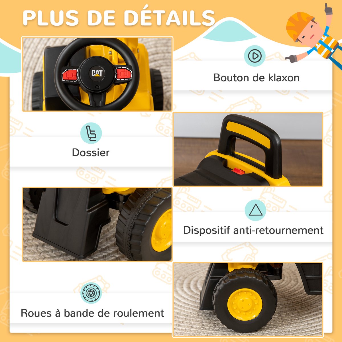 HOMCOM - Kinderbouwauto - PP - 85x27,5x47,5cm - Geel Step kopen online