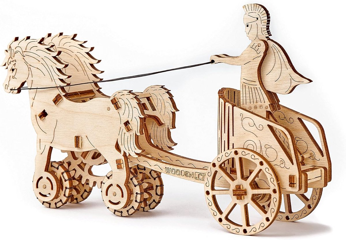Houten 3D Puzzel Romeinse Strijdwagen met Paarden Speelgoedkruiwagen kopen online