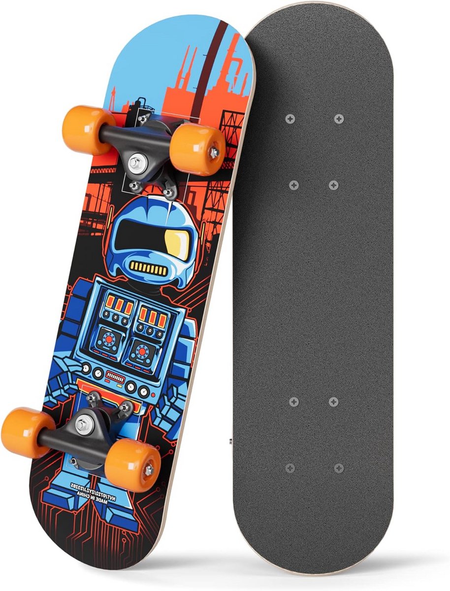 Houten Cruiser Skateboard - Mini Board - Beginners Leren - Robot Design - 17 Inch - Multicolor Skateonderdeel kopen online