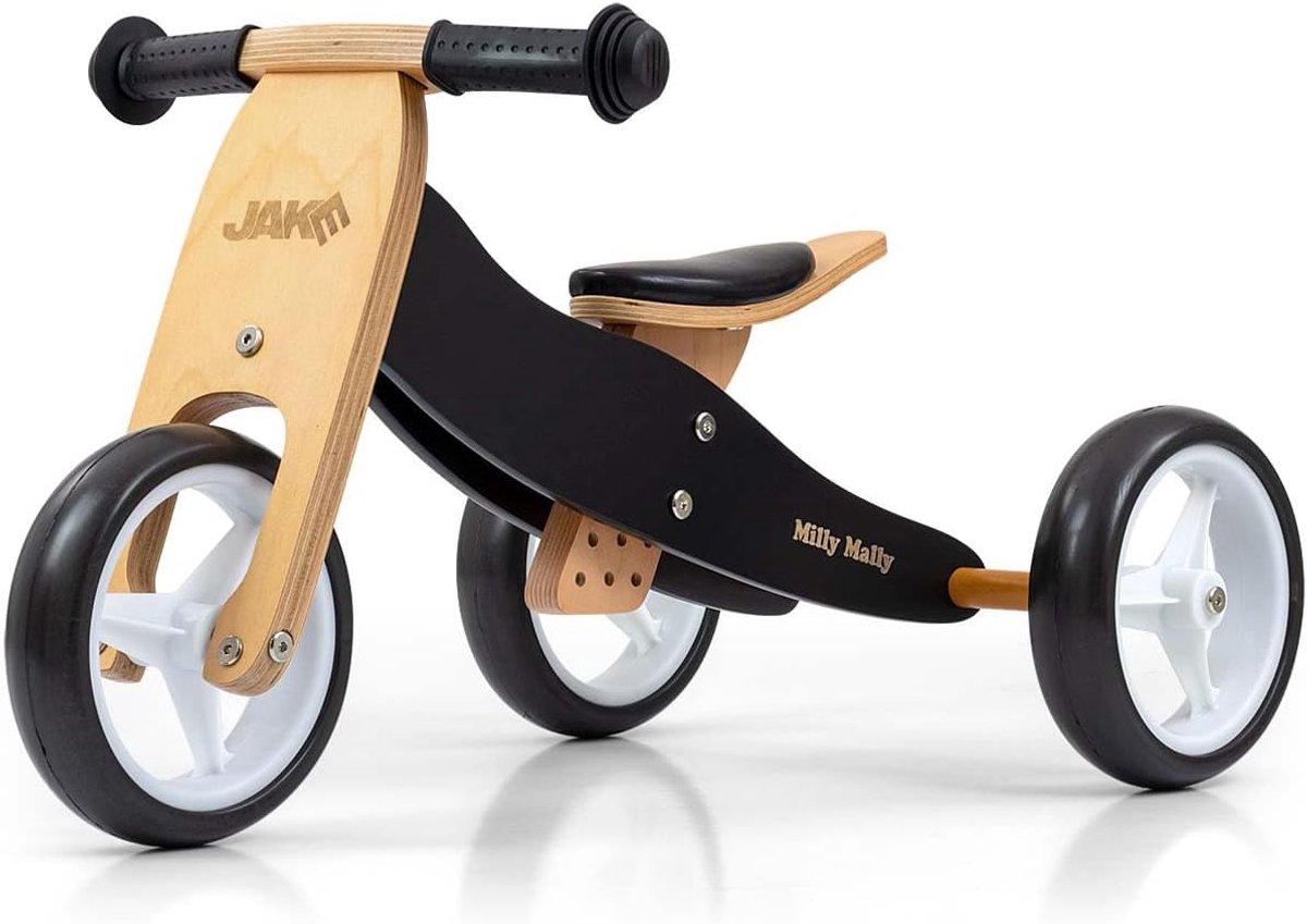 houten driewieler loopfiets buiten spelen 2 in 1 ontwerp 7 inch wielen zwart