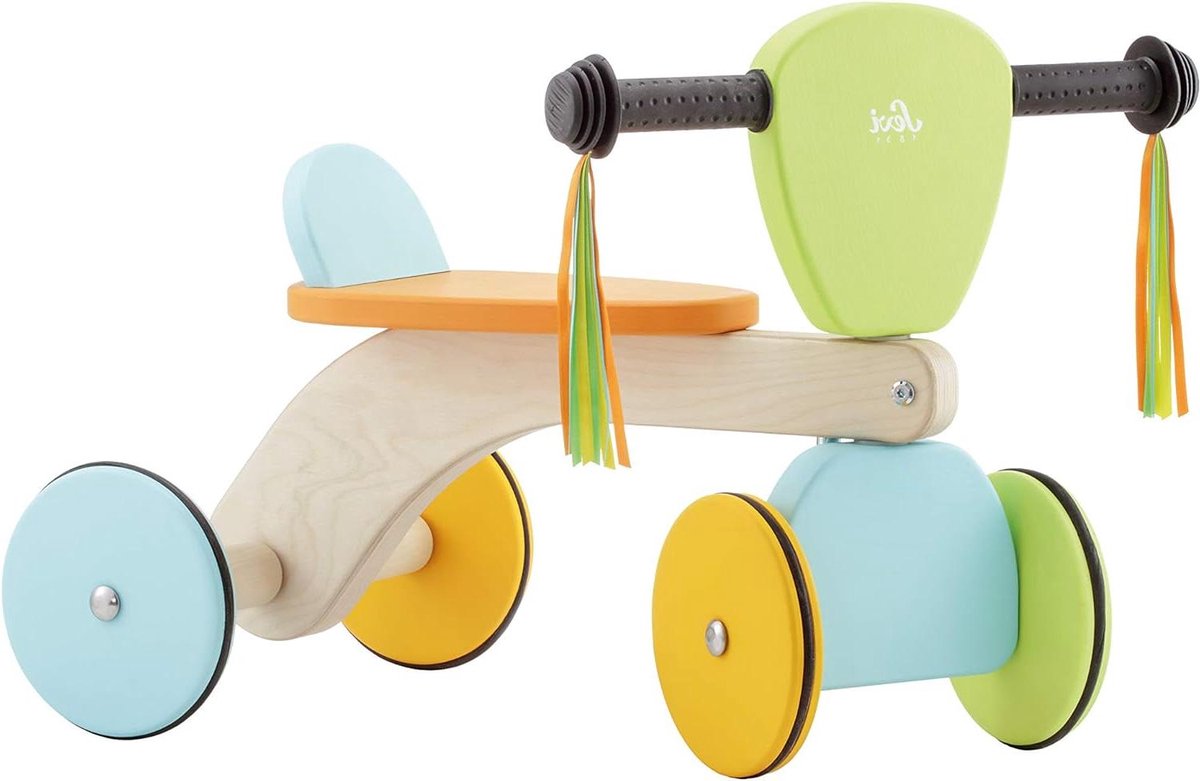 Houten Driewieler - Loopfiets - Evenwicht Oefenen - Zwenkwielen met Rugsteun - 36 x 38 x 52 cm - Pastel Driewieler kopen online