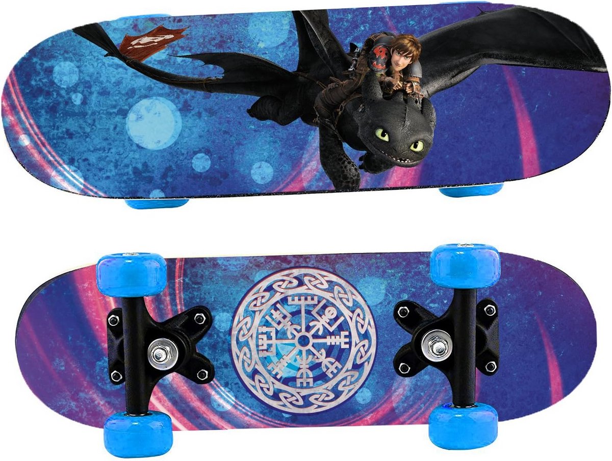 houten miniskateboard voor kinderen met drakenprint