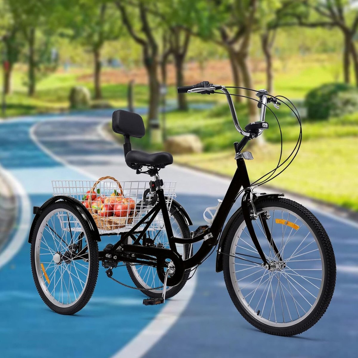 Inklapbare driewieler - Driewieler volwassenen - Rustig fietsen - Met mand en bekerhouder - 24 inch - Donker Driewieler kopen online