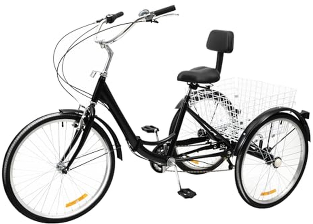 Inklapbare Driewieler - Driewieler Volwassenen - Stadsvervoer Gemak - Verstelbaar Comfort - 24 inch Wielen - Zwart Driewieler kopen online