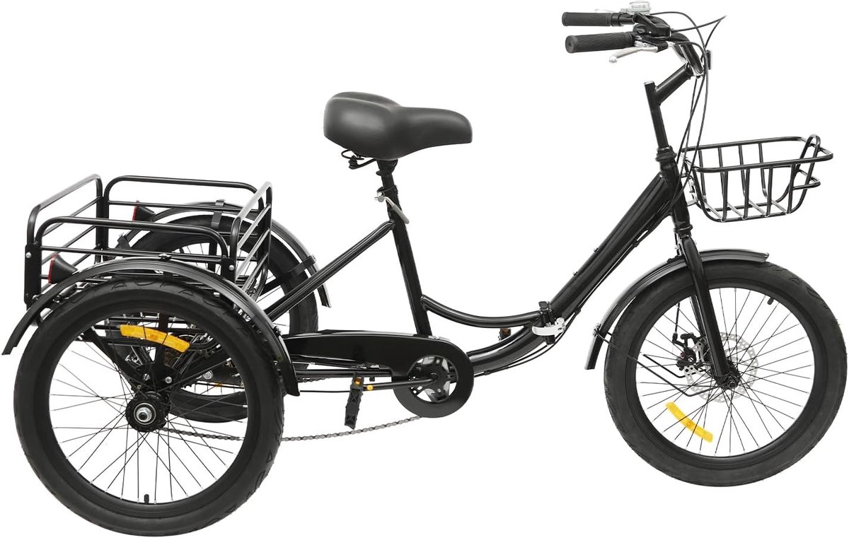 inklapbare driewieler driewieler voor volwassenen boodschappen en uitjes 7 versnellingen 20 inch wielen zwart